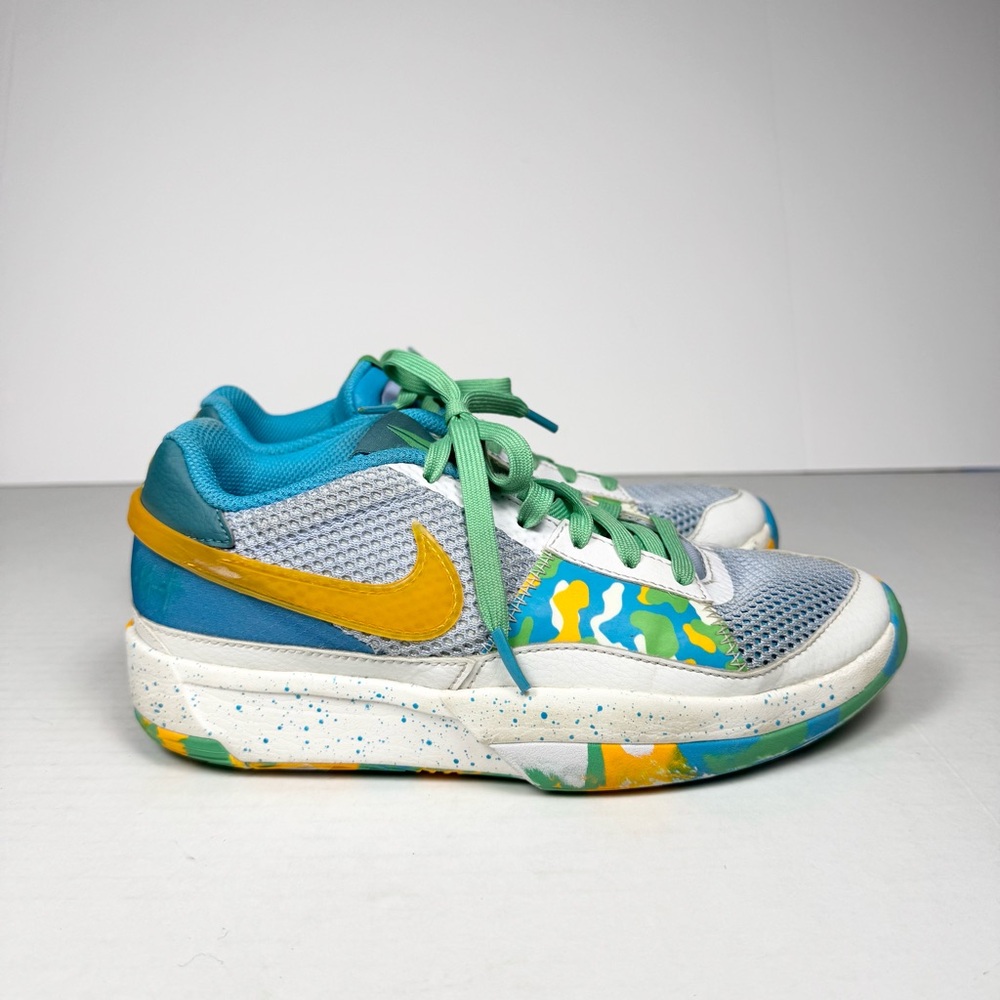 Nike Ja 1 GS Sundial Big Kids Basketball Sneaker, 5 Y/7 W blue yellow green - Picture 2 of 12